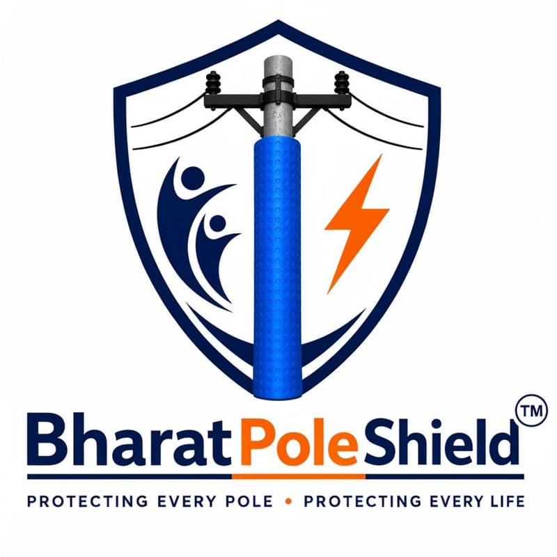 Bharat PoleShield logo — shield emblem with utility pole, protective sleeve, and lightning bolt, with the tagline Protecting Every Pole • Protecting Every Life